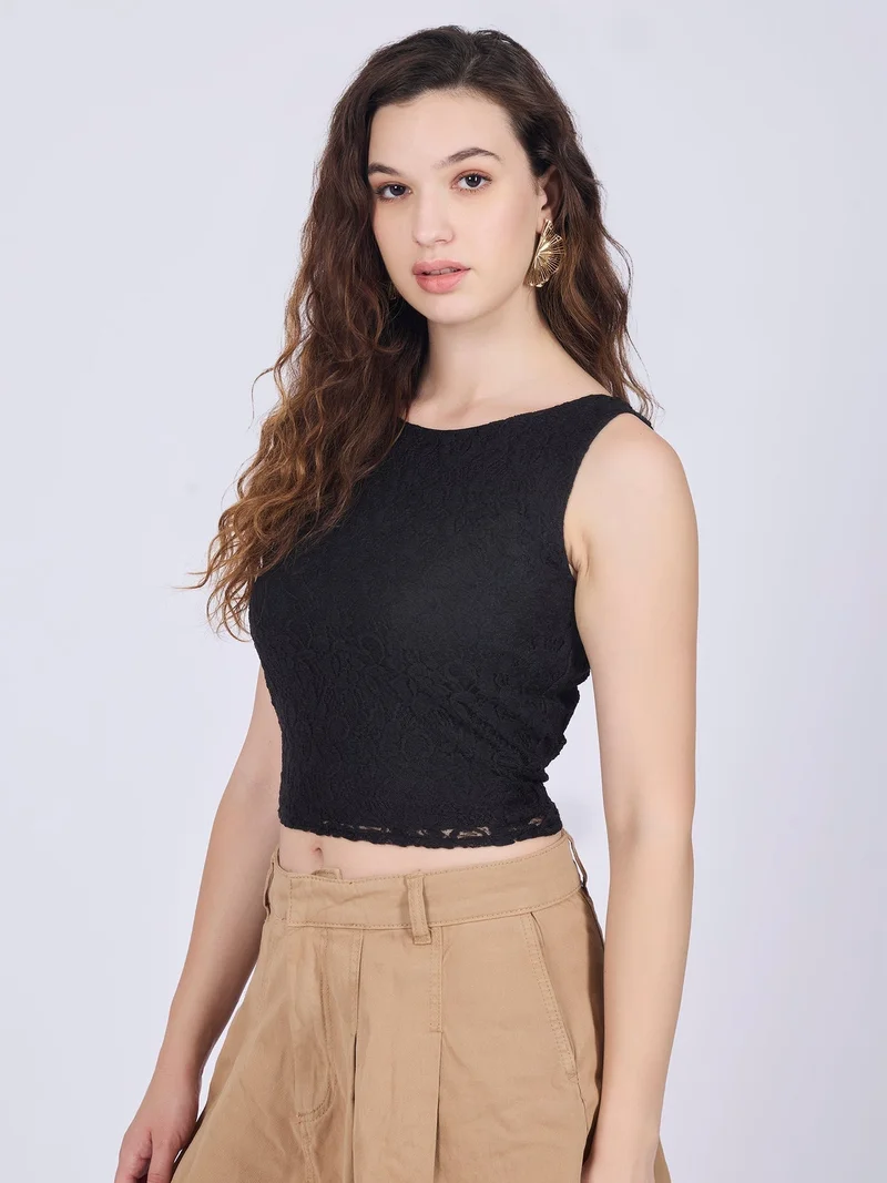 أوجيدر بلوزة دانتيل ضيقة سوداء